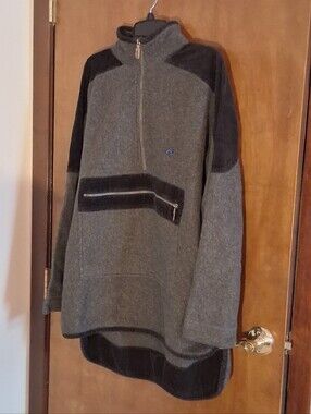 Vintage 90s Bugle Boy Fleece Pullover 1/4 Zip Colorblock Gray Black Mens XL